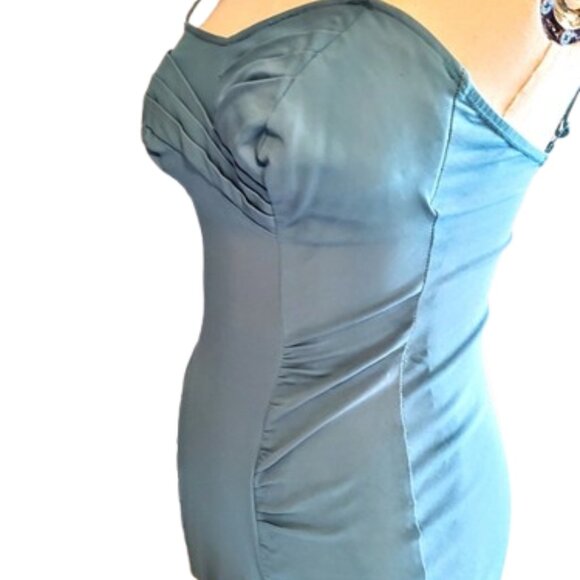 1950s Vintage Blue Skirted One Piece Gathered Fitted Swimsuit Bathing Suit XS - Picture 6 of 9